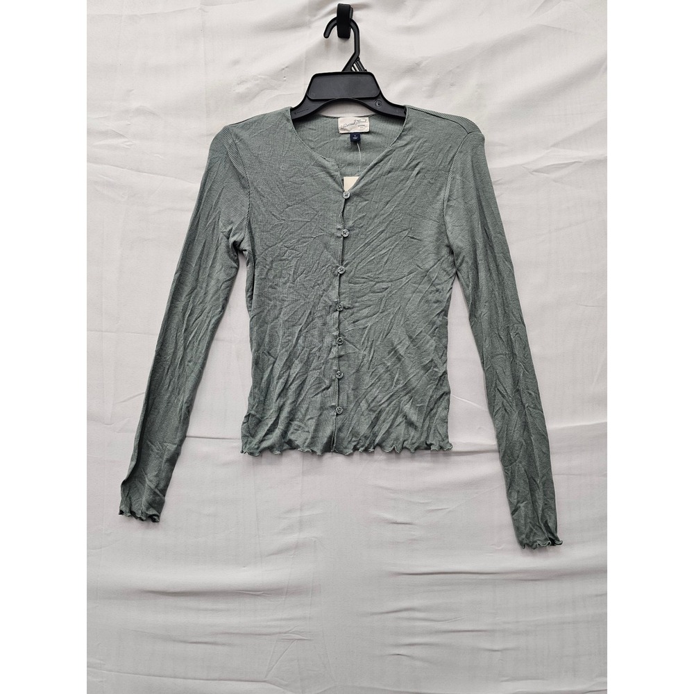 Universal Thread Womens Ribbed Lettuce Edge Cardigan Green Rayon Size Small